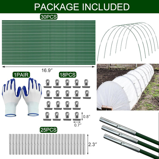 PHYEX Garden Hoops Greenhouse Hoops for Row Covers & Raised Beds, Rust-Free Fiberglass Frame, DIY Adjustable Garden Tunnel with Clips for Plant Covers, Netting, & Frost Protection, 30pcs