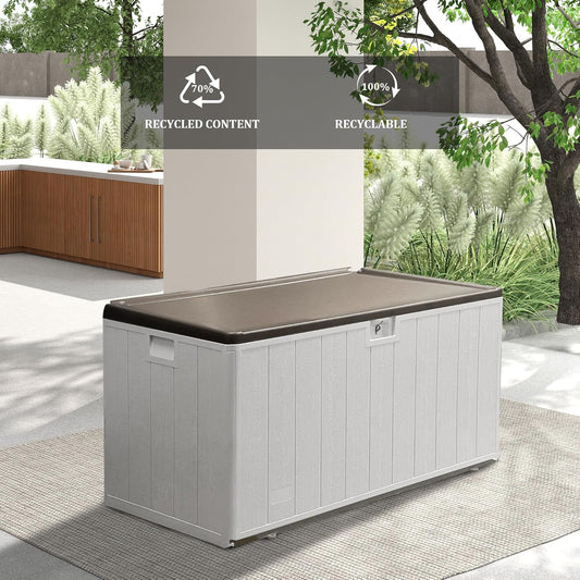 110 Pro Gallon Resin Deck Box, Waterproof Outdoor Storage Bin for Patio, Poolside, and Garden, Lockable & UV-Resistant, Ideal for Small Spaces, Coffee