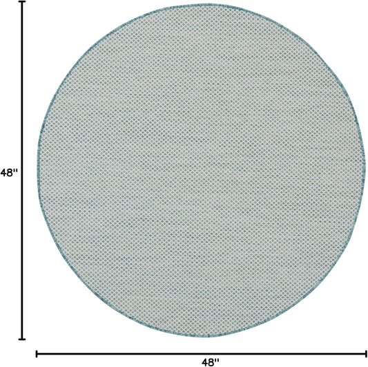 Nourison Home Courtyard Indoor/Outdoor Ivory/Aqua 4' x Round Area Rug, Easy Cleaning, Non Shedding, Bed Room, Living Room, Dining Room, Backyard, Deck, Patio (4 Round)