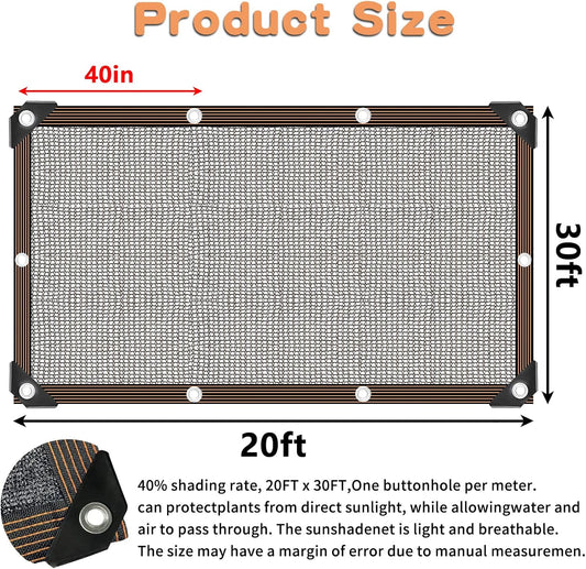 QLOFEI Shade Cloth for Garden, 40-50% Sunblock Mesh Tarp Shade Cloth with Grommets, Easy to Hang Sun Screens for Plants Greenhouse, Sun Shades Outdoor Patio Kennel Chicken Coop Pergola, 20x30 FT