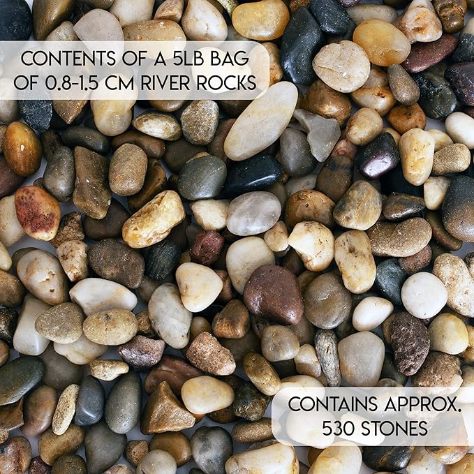 5 lbs Approx. 430 River Rocks Stones for Plants Pebbles for Indoor Plants | Aquarium Fish Tank Rocks | Polished Decorative Rocks for Vases (0.3-0.6 Inches)