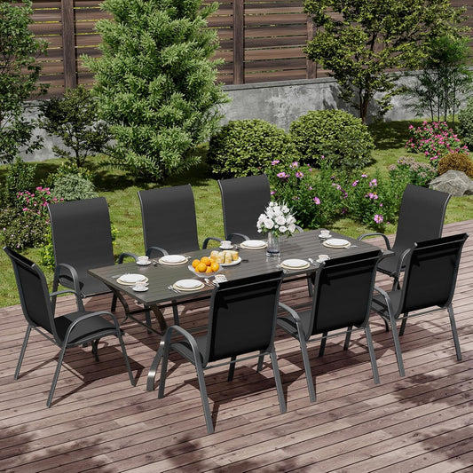 UDPATIO Patio Chairs Set of 8, Stackable Outdoor Dining Chairs with High Back, Breathable Textilene Fabric Outdoor Chair All Weather, 350LBS Capacity for Garden, Backyard (Black)