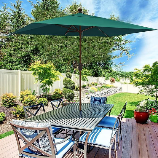 EliteShade USA 10-Year-Non-Fading 6.5x10Ft Rectangular Market Umbrella Patio Umbrella Outdoor Table Umbrella with Ventilation, Forest Green
