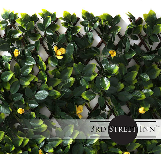 3rd Street Inn™ Leaf Trellis - Bamboo Greenery Panel - Boxwood and Ivy Privacy Fence Substitute - DIY Flexible Fencing (1, Yellow Rose Rattan)