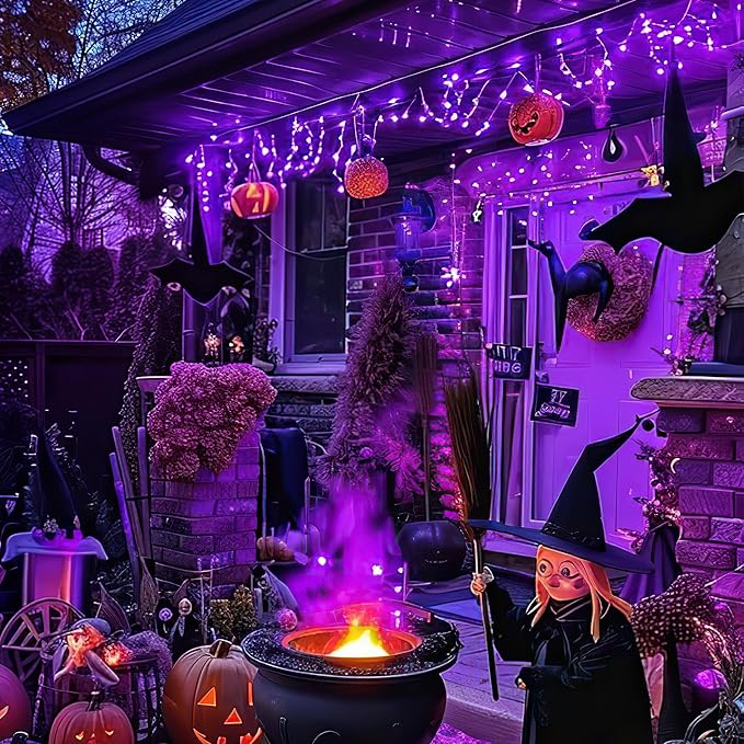 Techip Halloween Lights Purple String Lights Mini Lights Indoor Outdoor 300 LED Outdoor Party Decorations 108FT Waterproof Connectable Twinkle Fairy String Lights for Wedding Garden Tree