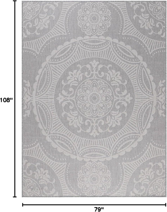 Medallion Outdoor Rug 6x9 Washable Outside Carpet for Indoor Patio Porch Waterproof Easy Cleaning Non Shedding Area Rugs Gray 6 x 9
