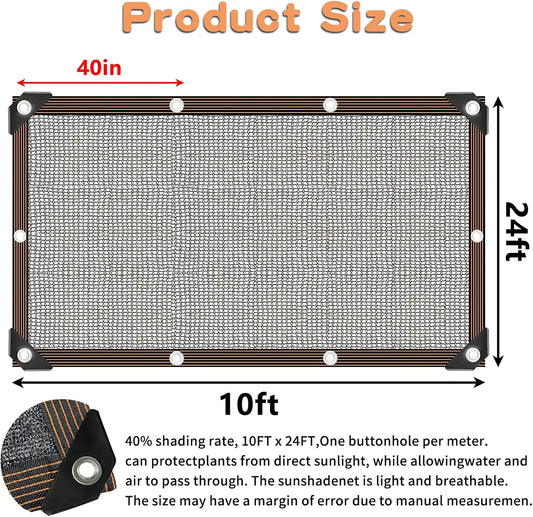 QLOFEI Shade Cloth for Garden, 40-50% Sunblock Mesh Tarp Shade Cloth with Grommets, Easy to Hang Sun Screens for Plants Greenhouse, Sun Shades Outdoor Patio Kennel Chicken Coop Pergola, 10x24 FT