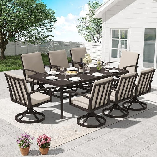 HAPPATIO Aluminum 9 Piece Patio Dining Set, Outdoor Swivel Dining Chairs and Dining Table, Aluminum Outdoor Dining Set for 8, Patio Dining Furniture with Washable Cushions (Black)