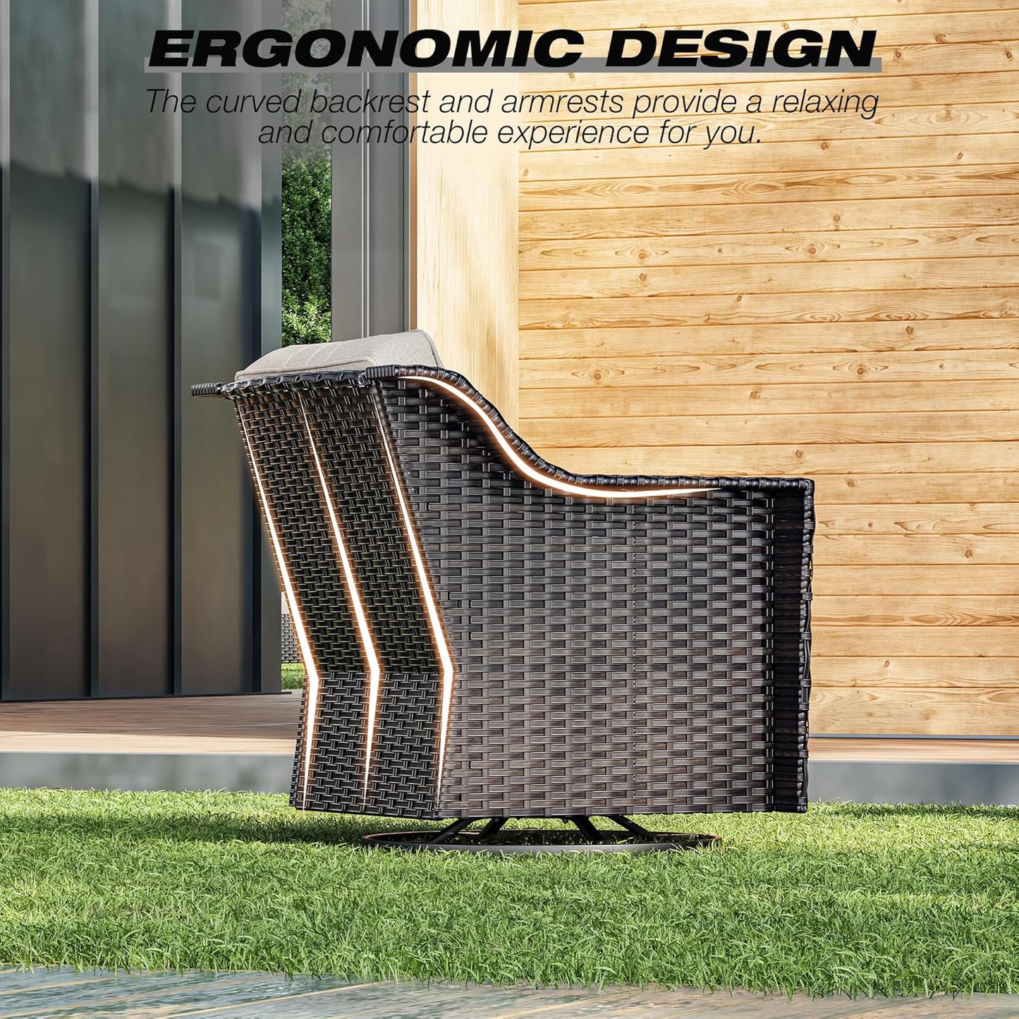 Joyside Wicker Patio Furniture Sets, 3 Pieces Upgraded Large Size Outdoor Furniture with 2 Patio Swivel Chairs and 1 Side Table, Thick Cushions, Wide Armrest