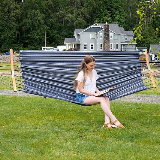 SUNCREAT Hammocks Double Hammock with Curved Spreader Bar, Outdoor Camping Portable Hammock with Carrying Bag & Tree Straps for Patio, Backyard, Balcony, Max 450lbs Capacity, Dark Gray