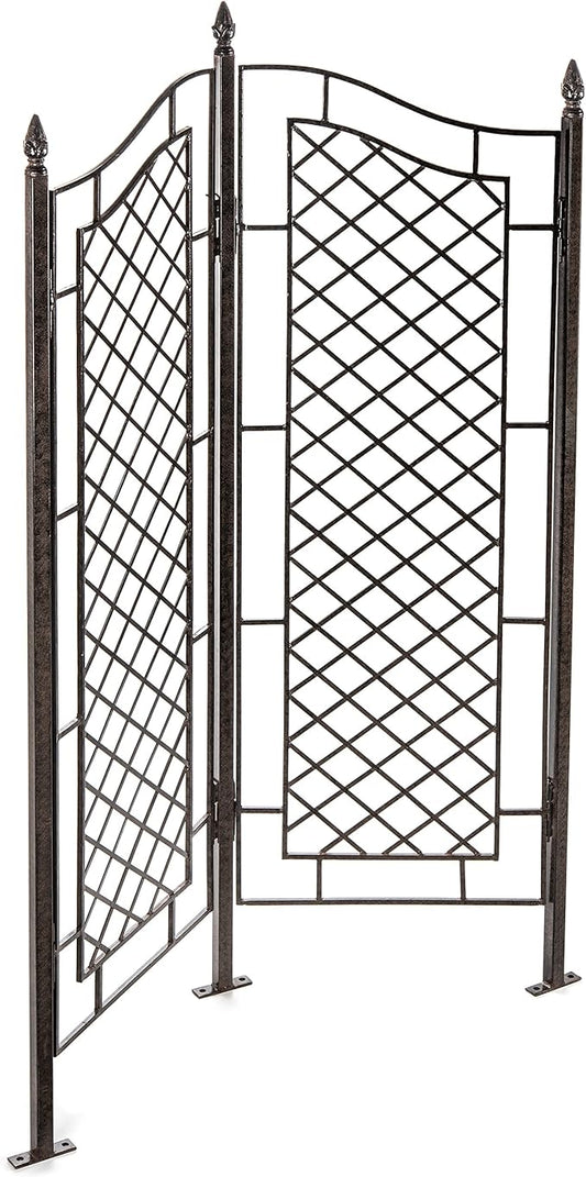 H Potter Large Trellis for Climbing Plants Wrought Iron Metal 2 Panel Ivy Garden Privacy Screen Patio Deck