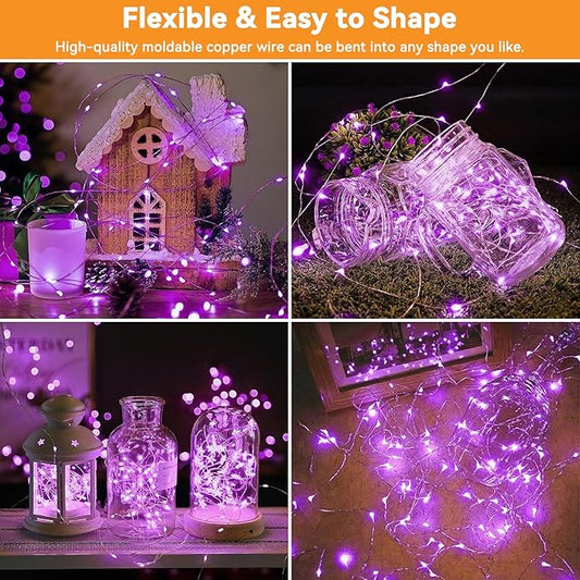 Solar String Lights Outdoor Waterproof 2 Pack Total 66ft 200LED 8 Modes Twinkle Lights Solar Fairy Lights for Patio, Garden Yard Party Wedding Tree Christmas Halloween Decoration, Purple