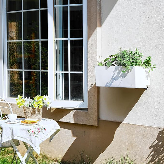 Glowpear Self Watering Planter Box - 23.6", White - UV Stable, Scalable Wall Mounts Plant Pot with Water Gauge, Indoor Outdoor for Vegetables, Flowers, Herbs, and Succulents, Gardening