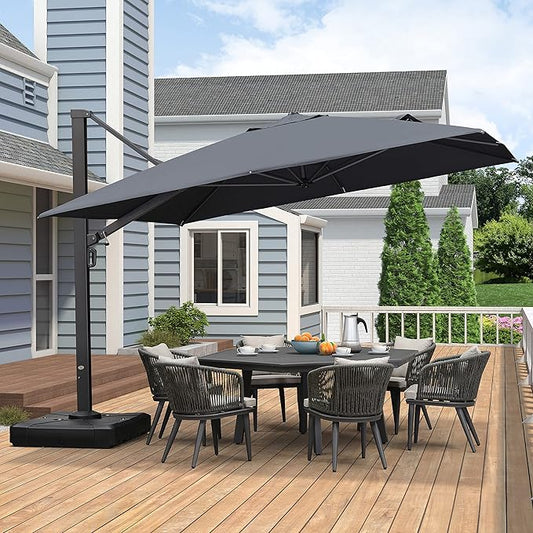 PURPLE LEAF 11 FT Square Patio Umbrella Large Cantilever Outdoor Aluminum Offset Umbrella with 360-degree Rotation for Garden Deck Backyard Pool, Grey