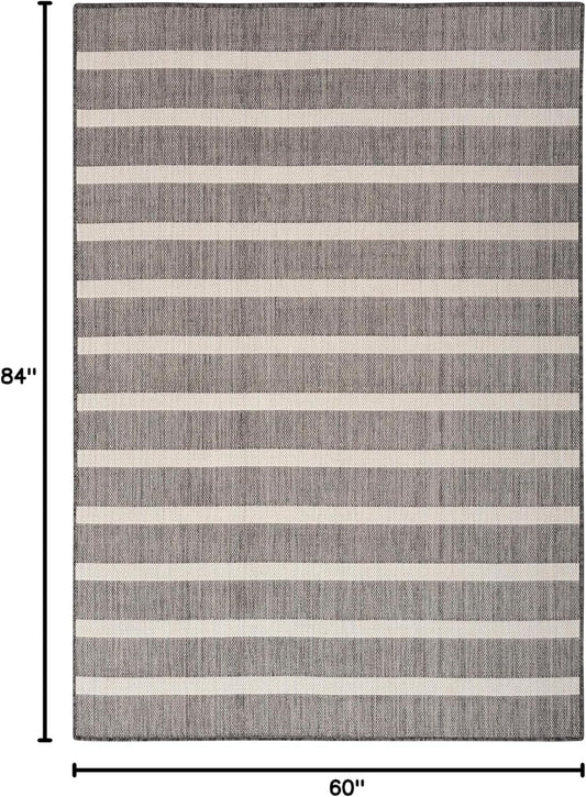 Nourison Home Positano Indoor/Outdoor Charcoal Ivory 5' x 7' Area Rug, Easy Cleaning, Non Shedding, Bed Room, Living Room, Dining Room, Deck, Backyard, Patio (5x7)