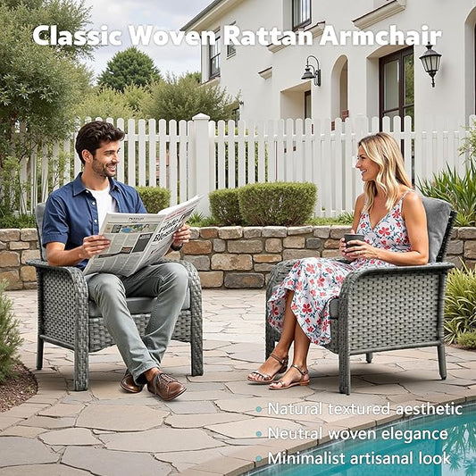 2 Pack Wicker Patio Furniture Chairs,Outdoor Rattan Chairs with Armrest Support 250 lb,Dark Gray