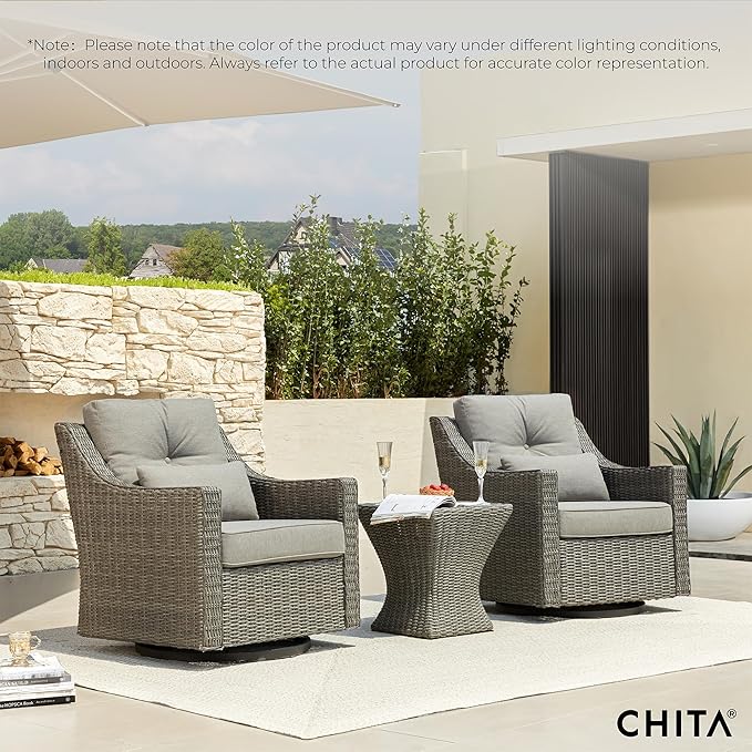 CHITA Patio Wicker Chair, 360° Rocking Swivel Outdoor Rattan Chair with Thickened Cushions for Backyard, Poolside, Garden or Porch