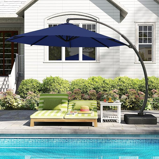Kingdura 11ft Cantilever Patio Umbrella with Base Included, Large Round Offset Outdoor Pool Umbrella, 360° Rotation & Infinite Tilt, Heavy Duty Aluminum Frame for Deck Backyard, Navy blue