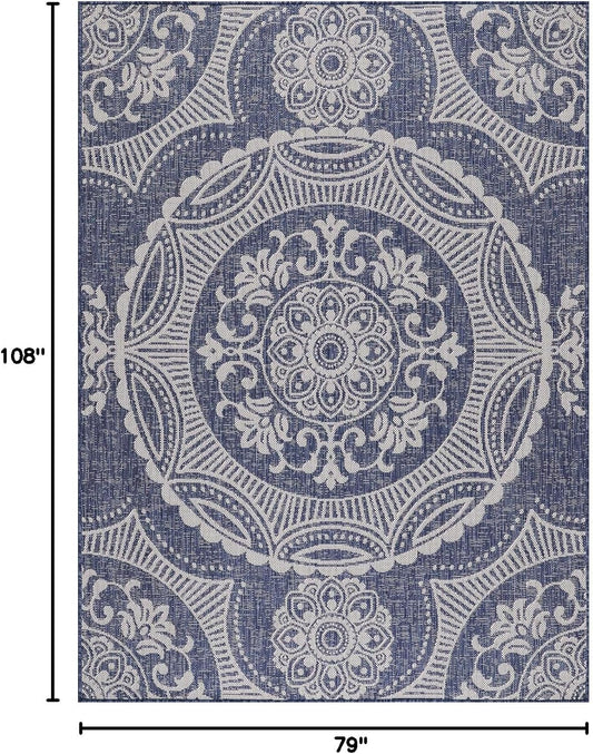 Medallion Outdoor Rug 6x9 Washable Outside Carpet for Indoor Patio Porch Waterproof Easy Cleaning Non Shedding Area Rugs Blue 6 x 9