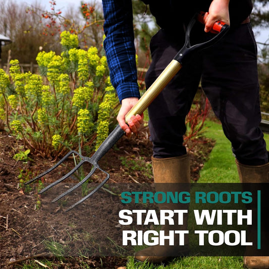 2WAYZ Pitchfork for Gardening - Heavy-Duty Broad Garden Fork - Stainless Border Digging Fork - Wood and Steel Pitch Fork- Durable, Rugged, Professional Quality Tool - 40.6 x 7.1 inch (Black and Red)