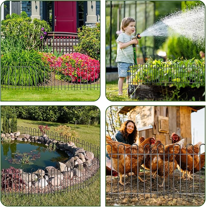 12 Panels Decorative Garden Fence, 17ft X 20in Rustproof Metal Animal Barrier Fence, No Dig Fence Garden Fence, Arched Flower Bed Edging Ornamental Wire Border Fencing for Outdoor Yard, Patio Deco