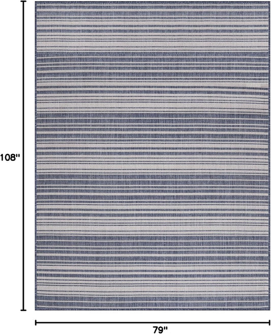 Stripe Outdoor Rug 6x9 Washable Outside Carpet for Indoor Patio Porch Waterproof Easy Cleaning Non Shedding Area Rugs Blue 6 x 9
