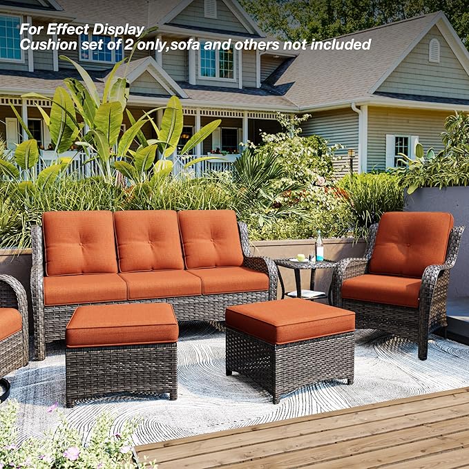 Joyside Outdoor Chair Cushions Set, 22x25/22x24 Inch Patio Furniture Deep Seat Cushions, Water Resistant & Thick Cushion, Outdoor Replacement Cushions for Seat and Sofa (Orange, 6 Set)