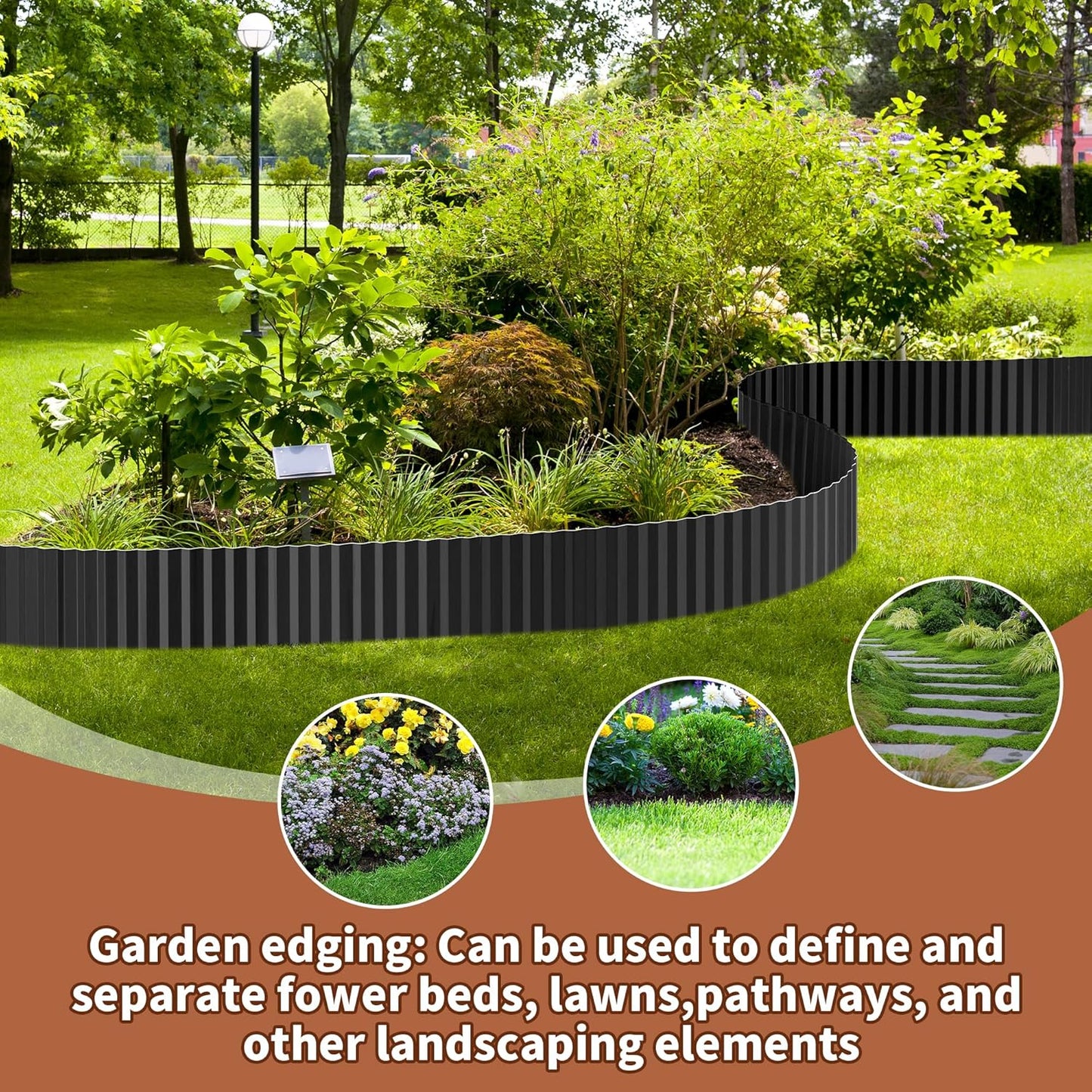 Corrugated Metal Garden Edging, 6"×40Ft Durable Metal Landscape Edging, Modern Corrugated Design for DIY Flower Beds and Landscaping Borders(Black)