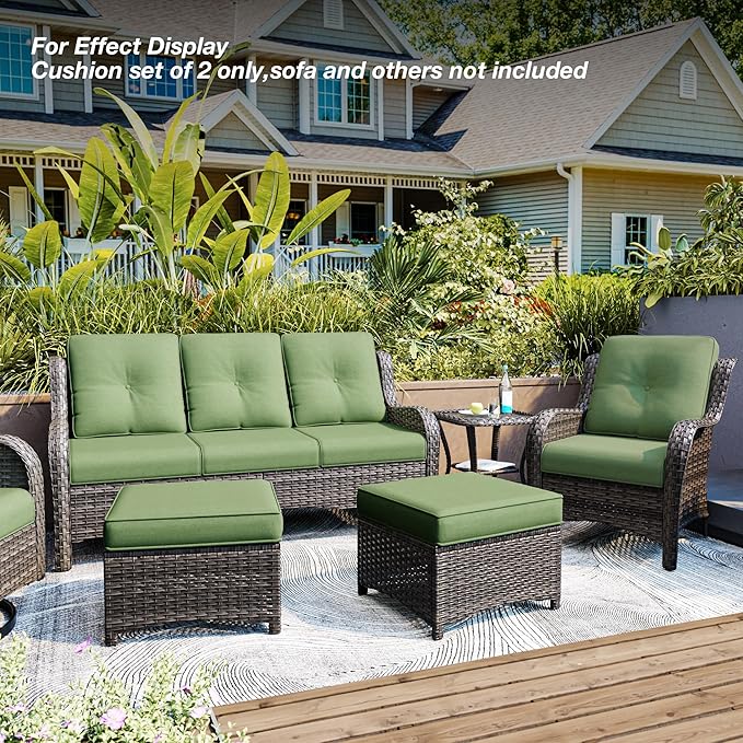 Joyside Outdoor Chair Cushions Set, 22x25/22x24 Inch Patio Furniture Deep Seat Cushions, Water Resistant & Thick Cushion, Outdoor Replacement Cushions for Seat and Sofa (Green, 2 Set)