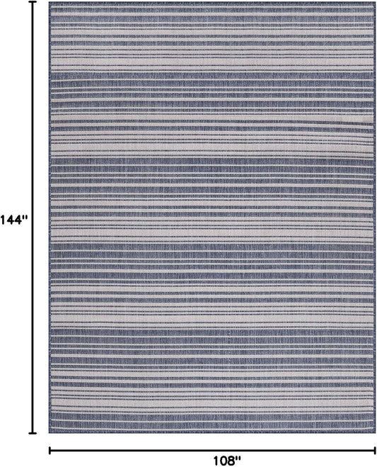 Stripe Outdoor Rug 9x12 Washable Outside Carpet for Indoor Patio Porch Waterproof Easy Cleaning Non Shedding Area Rugs Blue 9 x 12