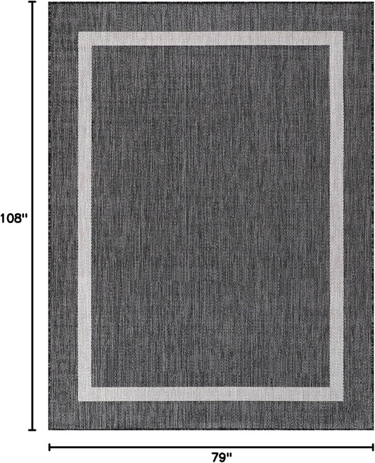 Bordered Outdoor Rug 6x9 Washable Outside Carpet for Indoor Patio Porch Waterproof Easy Cleaning Non Shedding Area Rugs Gray 6 x 9