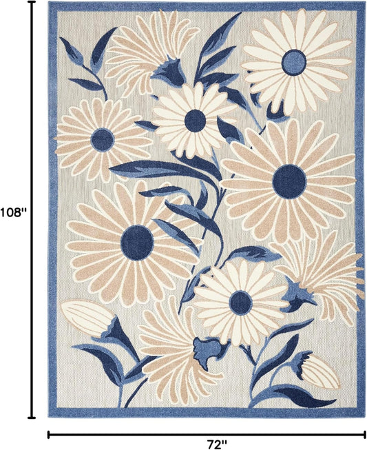 Nourison Home Aloha Indoor/Outdoor Blue/Grey 6' x 9' Area Rug, Easy Cleaning, Non Shedding, Bed Room, Living Room, Dining Room, Kitchen (6x9)