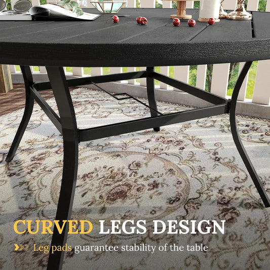 VICLLAX Patio Dining Set for 8, 9 Pieces Outdoor Furniture Set Includes 56.3" Round Patio Table and 8 Patio Stackable Chairs, Outdoor Table and Chairs for Outsides, Black Tabletop and Dark Grey Fabric