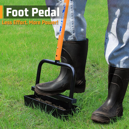 Lawn Aerator Coring Tool with Soil Core Collection Tray, 4 Tines Manual Yard Air Grass Aerator Gardening Tool for Lawn Care Courtyard,Orange(Updated Box)