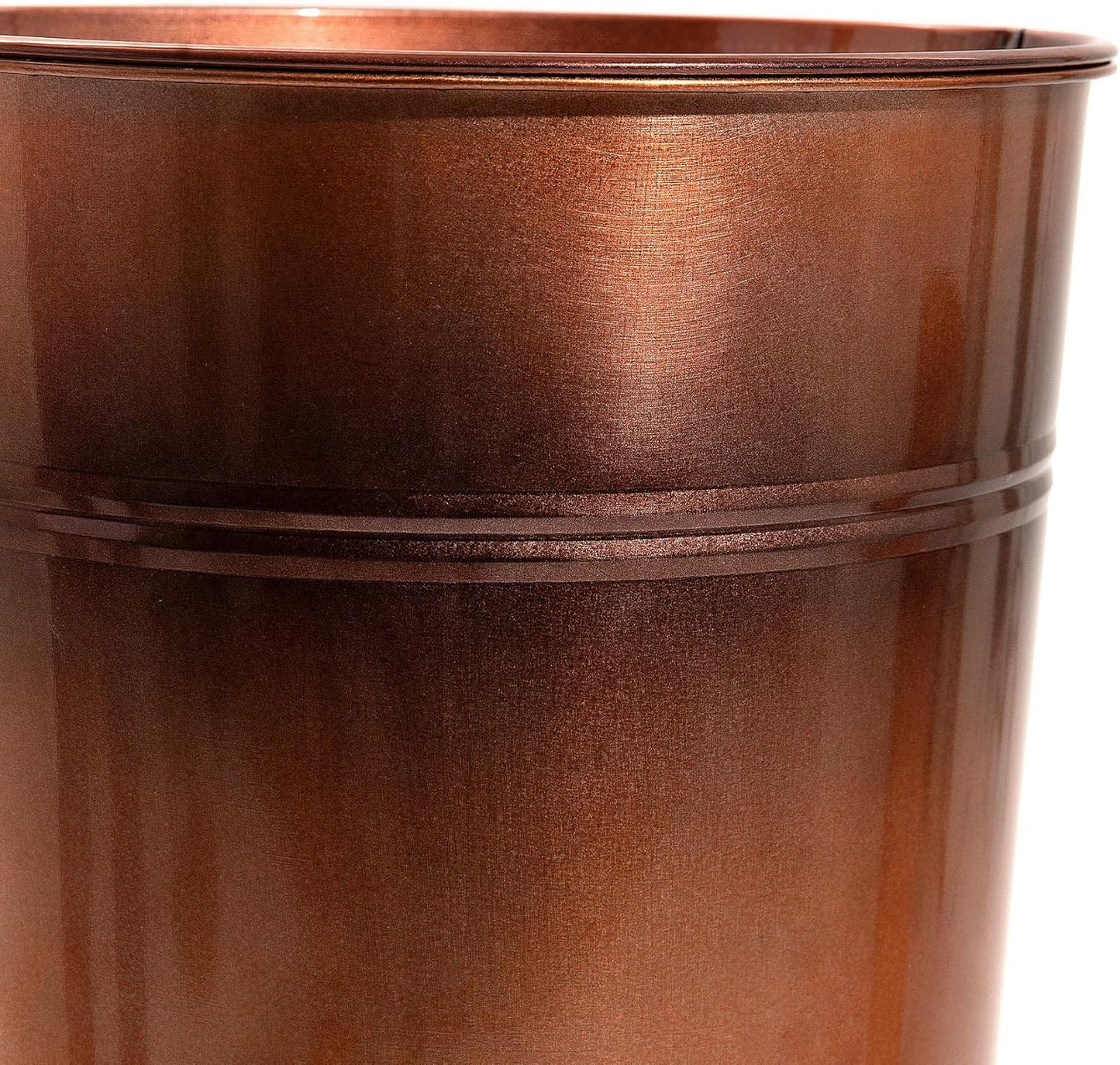 28in Tall Antique Copper Metal Vintage Planter Set of 2,Galvanized Steel Planter Pots for porches/Indoor/terraces Patio- Copper Color(2planters,2inner pots with Holes, 2trays)