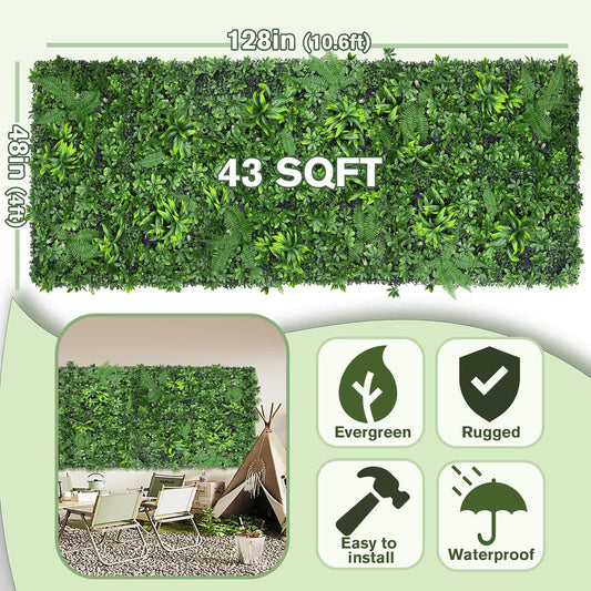 Artificial Green Boxwood Grass Wall Roll: 48"x128"(43 SQFT) UV Protected Ivy Privacy Hedge Fence Screen for Chain Link Fences Panel Indoor,Outdoor Patio Balcony & Garden