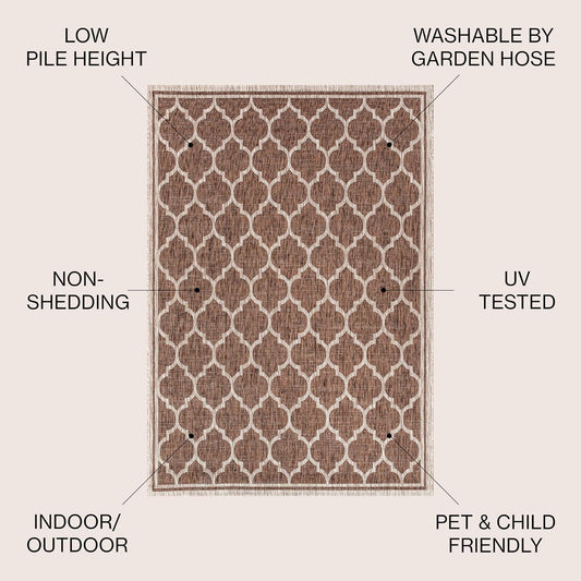 Eyely BMS109B-4R Santa Monica Trebol Moroccan Trellis Textured Weave, Pet Friendly, Non-Shedding, Stain Resistant, Easy-Cleaning, Espresso/Taupe, 4' Round, Indoor/Outdoor, Area Rug