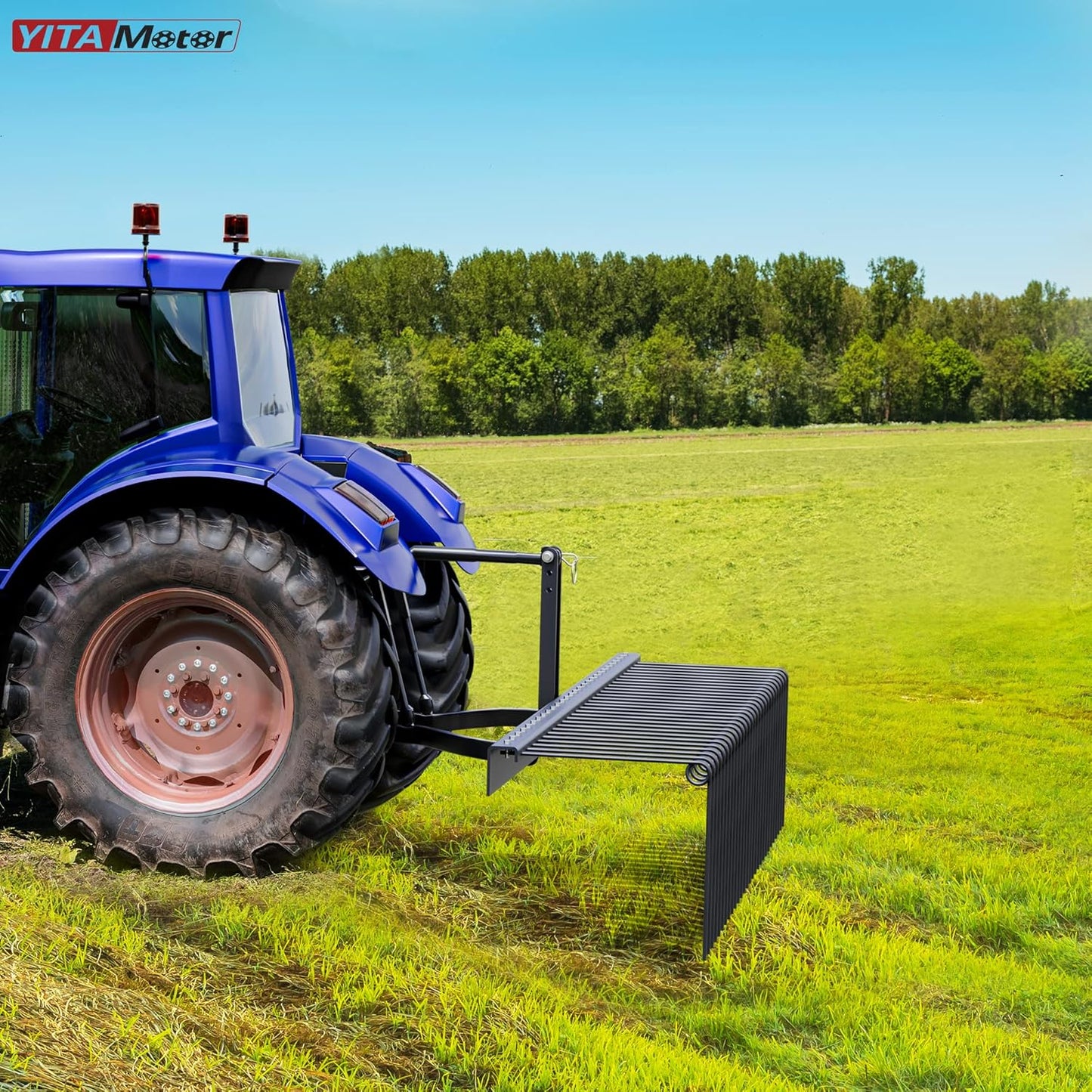 YITAMOTOR 72 Inch Durable Powder Coated Steel Pine Straw Rake Steel Spring Landscape Rake Attaches to Cat 0 Cat 1,3 Point Hitch for Tractor, Black Grey