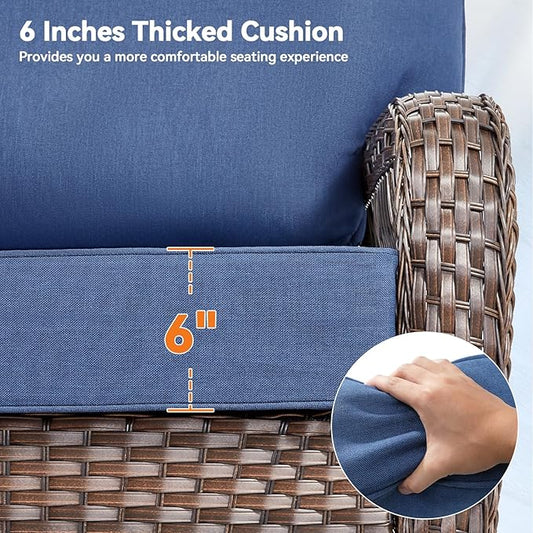 Luxury 6" Outdoor Cushions for Patio Furniture, 24x24x6" Thick Seat Cushion Set of 2, Fade Resistant Couch Chair Replacement Cushions High Density Deep Wicker Chair Cushion w/ Removable Cover, Blue