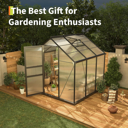 6×6FT Polycarbonate Greenhouse for Outdoors, Large Walk in Green House Kit and Winter Garden Planting, Enhanced Aluminum Green Houses for Outside to Protect Vegetables or Plants