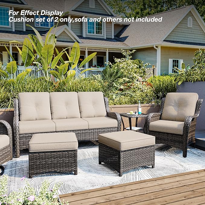 Joyside Outdoor Chair Cushions Set, 22x25/22x24 Inch Patio Furniture Deep Seat Cushions, Water Resistant & Thick Cushion, Outdoor Replacement Cushions for Seat and Sofa (Beige, 2 Set)