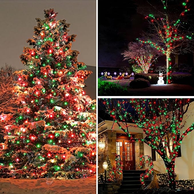BlcTec Christmas Lights Indoor Outdoor 300 LED 108FT UL Certified Christmas Tree Lights with 8 Modes, Waterproof, Timer, End to End Connectable String Light for Trees, Patio Xmas Decor, Red Green
