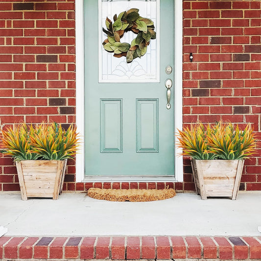 16Pcs Artificial Grass Fake Plants 17.3in Outdoor Plastic Plants UV Resistant Greenery Fake Grass for Home Window Garden Office Patio Hanging Planter Pathway Front Porch Décor Orange Yellow