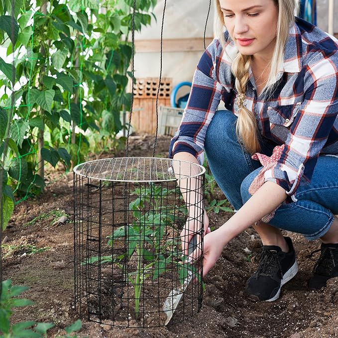 Adnee 8 Pack Wire Plant Protector with Cover-12" x 11" Detachable Plant Protector Metal Plant Cages-Garden Plant Cages for Flower Vegetable to Keep Animals Out