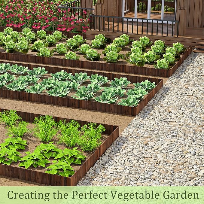 3PACK Wood Garden Edging Border Wooden Garden Fence No Dig Landscape Edging Decorative Flower Bed Border Courtyards Planting Tree Fence Patio Path Edging -7.87" H x 48" L (12FT Total Length)