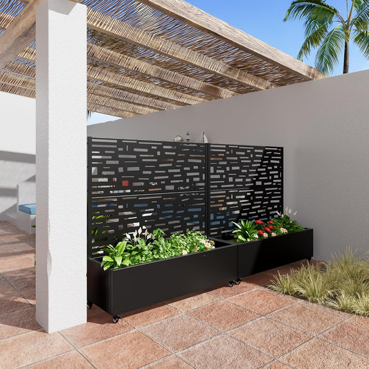 Casaphoria Metal Raised Garden Bed with Trellis and Wheels, 47"x47"x16" Planter Box for Climbing Plants, Vegetables & Vines, Features Drainage Holes and Privacy Screen (Black-Gerald)