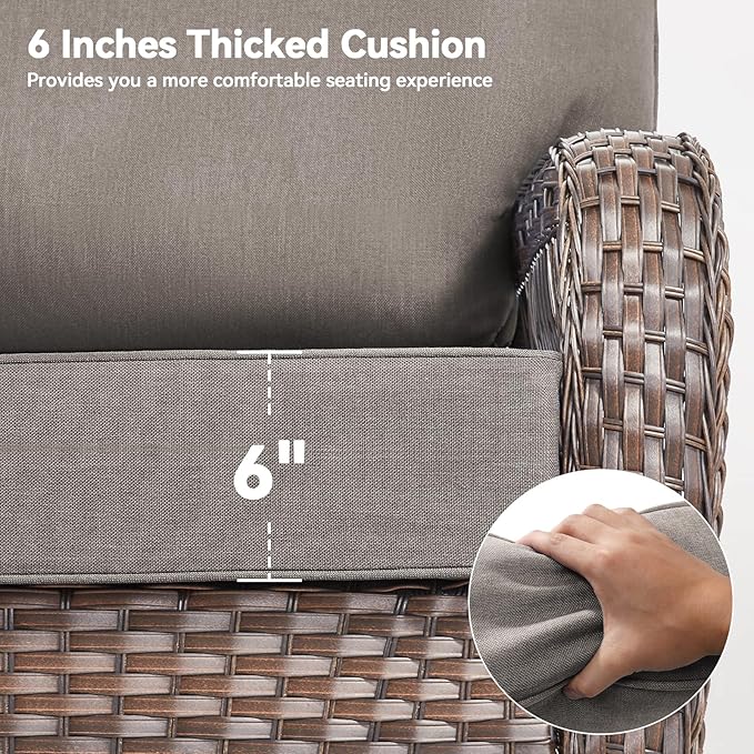 Luxury 6" Outdoor Cushions for Patio Furniture, 24x24x6" Thick Seat Cushion Set of 8, Fade Resistant Couch Chair Replacement Cushions High Density Deep Wicker Chair Cushion w/ Removable Cover Gray