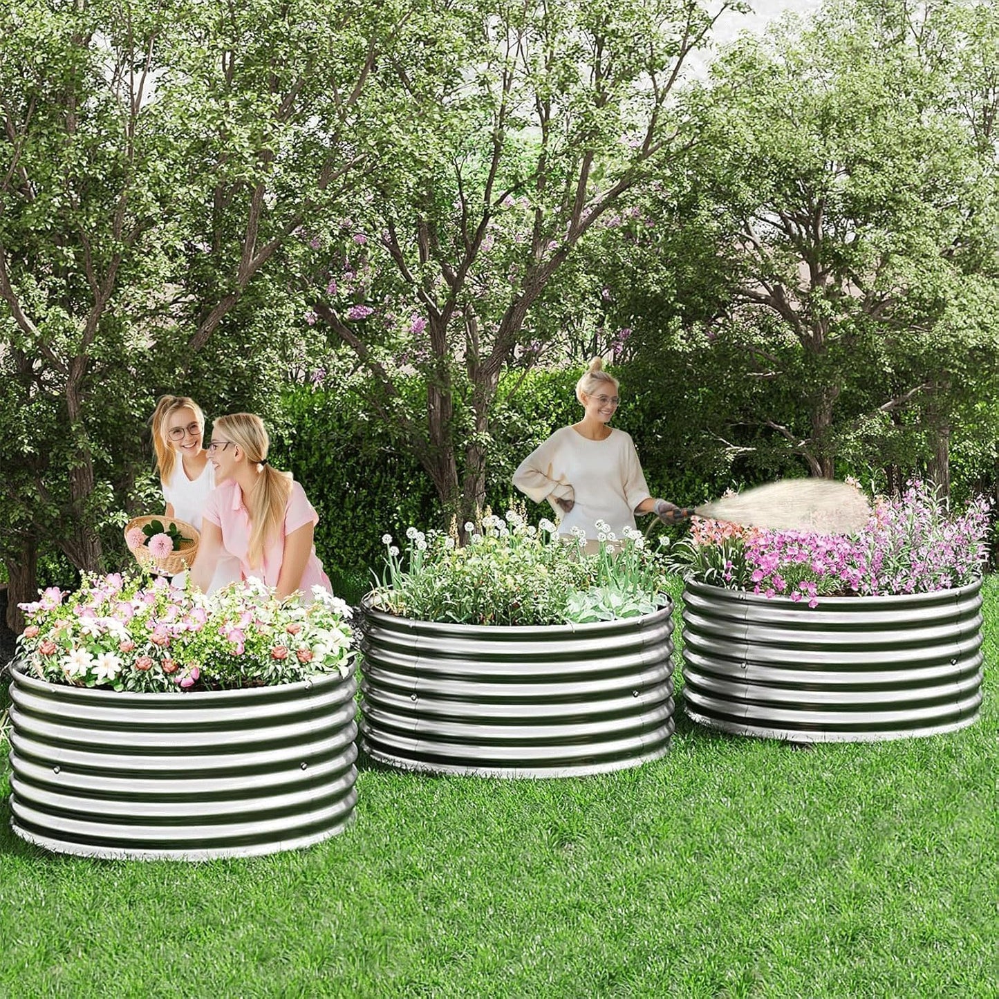 5 Pack 2x2FT Round Galvanized Raised Garden Bed Outdoor,Metal Garden Bed for Vegetables,Steel Raised Beds for Gardening,Above Ground Garden Box for Flower