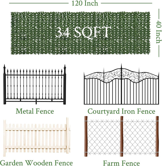 Artificial Ivy Privacy Fence Screen:120 "x 40" (34 Sqft) Anti-Ultraviolet Artificial Hedge Grass Wall, Used for Indoor and Outdoor Green Background, Garden Greening Decoration