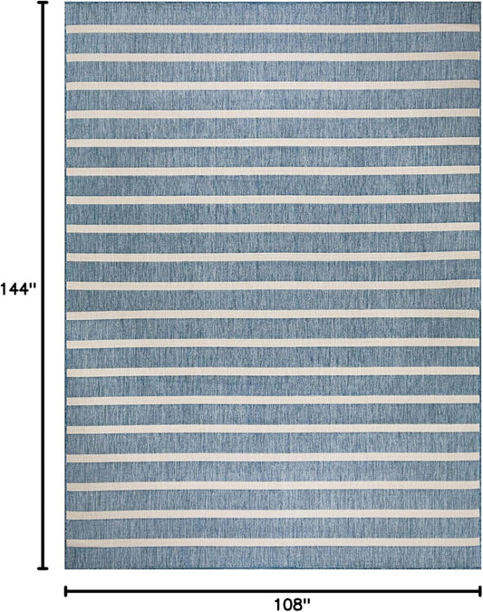 Nourison Home Positano Indoor/Outdoor Navy Ivory 9' x 12' Area Rug, Easy Cleaning, Non Shedding, Bed Room, Living Room, Dining Room, Backyard, Deck, Patio (9x12)